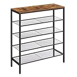 Was Sie bekommen: Ein Schuhregal mit 5 Ebenen, eine einfache und schnelle Montage und ein charmantes Design im Industriestil aus unserer INDESTIC-Kollektion, um Ihrem Flur, Ihrem Wohnzimmer oder Ihrem Schlafzimmer ein aufgeräumtes Aussehen zu verleihen