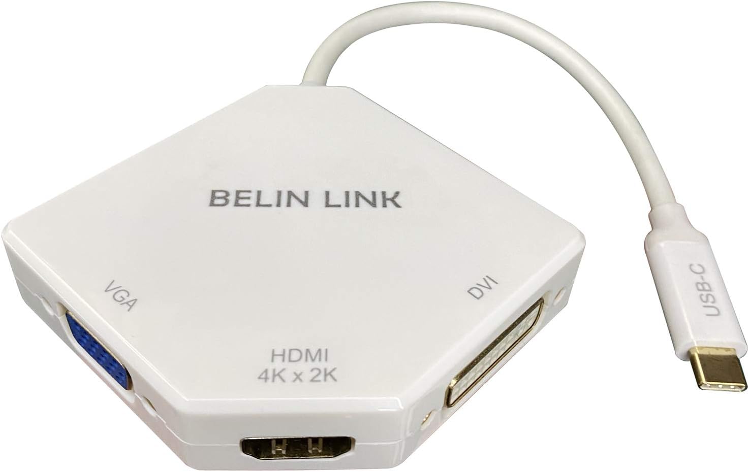 USB-C to HDMI Adapter with Gold-Plated Connector 3 in 1 Type C Multiport Adapter for HDMI VGA DVI Compatible for MacBook Pro/Dell XPS 13/Chromebook Pixel/Yoga 910 Lenovo Miix 510ï¼Å’Rhombus (White)