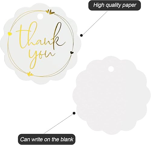 Miniatura 3 de joycraft 100 etiquetas de regalo de agradecimiento con cuerda, papel blanco redondo festoneado, etiquetas colgantes para regalo, etiquetas de regalo