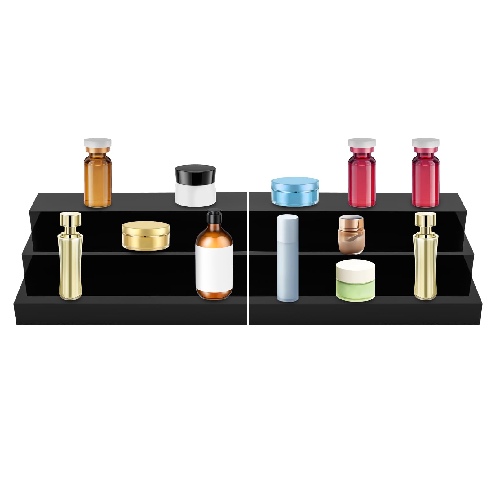 ACNAO Black Acrylic Display Stands,19.68*11.69*5.91in 3 Tier Black Countertop Riser Display for Bar Coffee Leisure Station Retail Store Shop Grocery Collection Organizer Stand,2Pack