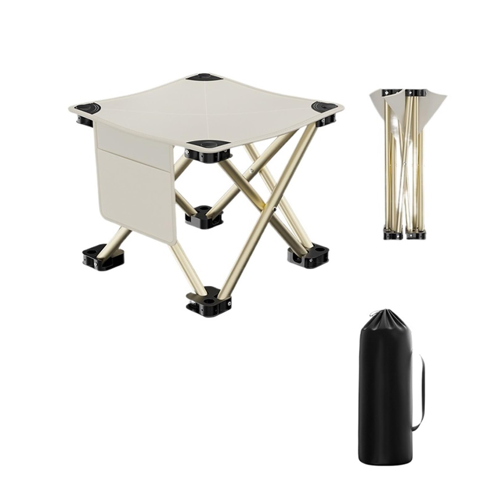 Camping Stool, Camping Stool Outdoor Portable Folding Collapsible Foot Hiking Beach Travel Picnic Fishing Seat Tools(With Side Pocket)