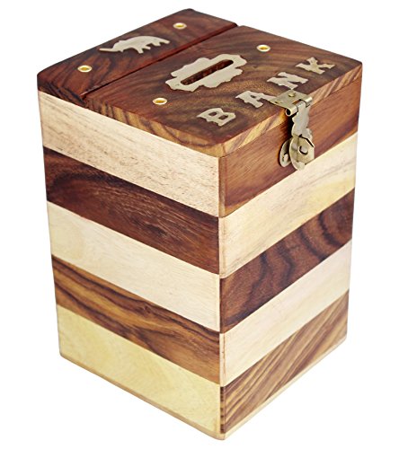 ITOS365 Handcrafted Wooden Money Bank Safe Kids Piggy Coin Holder Box Gifts