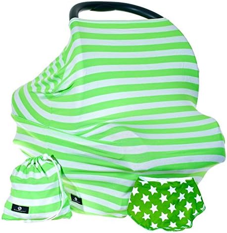 Baby Benjamin Car Seat and Nursing Cover with Bib and Drawstring Bag, Lime