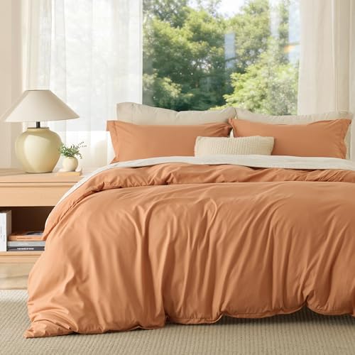 Image of Bedsure Duvet Cover King Size, 3Pcs Soft Double Brushed Bedding Set, Orange | For Kids & Adults, 104 inchx90 inch Comforter Cover, Hotel Luxury, All Season, Breathable, Easy Care, Lightweight, Zipper Closure