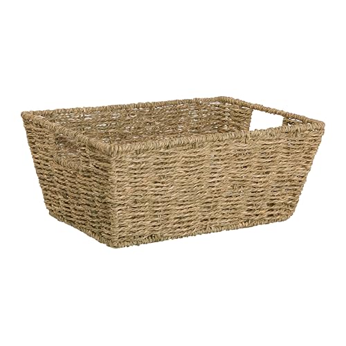 Wickerfield Seagrass Woven Storage Basket with Handle, Gift Basket Hamper, Gift Box for Christmas Eve, Shelf Baskets, Bathroom Storage (Large, 1, count)