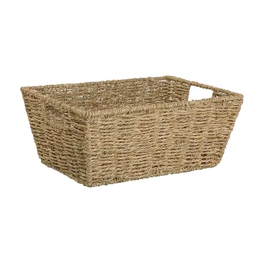 13'' Seagrass Woven Storage Basket With Handle - Shelve, Gift, Hamper, Christmas Eve Box - Bathroom Storage (1)
