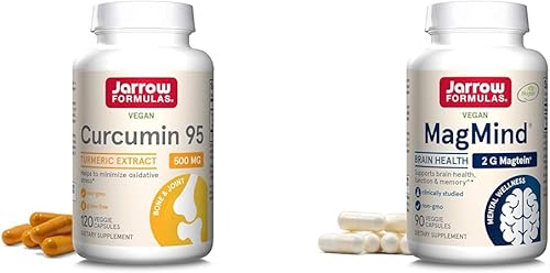 Jarrow Formulas Curcumina 95 500mg - Hasta 120 porciones (cápsulas vegetales) - Extracto de curcumina de cúrcuma y salud cerebral MagMind con