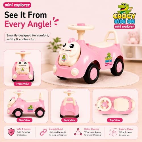 Image of MiniExplorer Crocsy Wiggle Car for Kids Age 1-5 Years, Twisting Swing Magic Car with Silent Wheels, Anti-Rollover Ride On Toy for Boys & Girls, Shockproof Yoyo Car - Pink