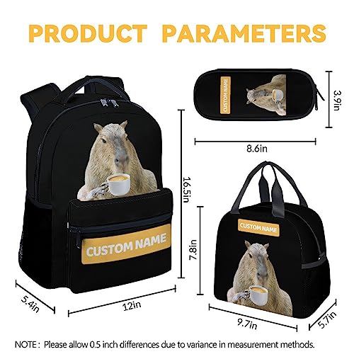 Kids Backpack with Lunch Box Set for Boys Girls, Custom 3 in 1 Animal School Backpacks Matching Combo, Cute Black Bookbag and Pencil Case Bundle for Travel Camping4