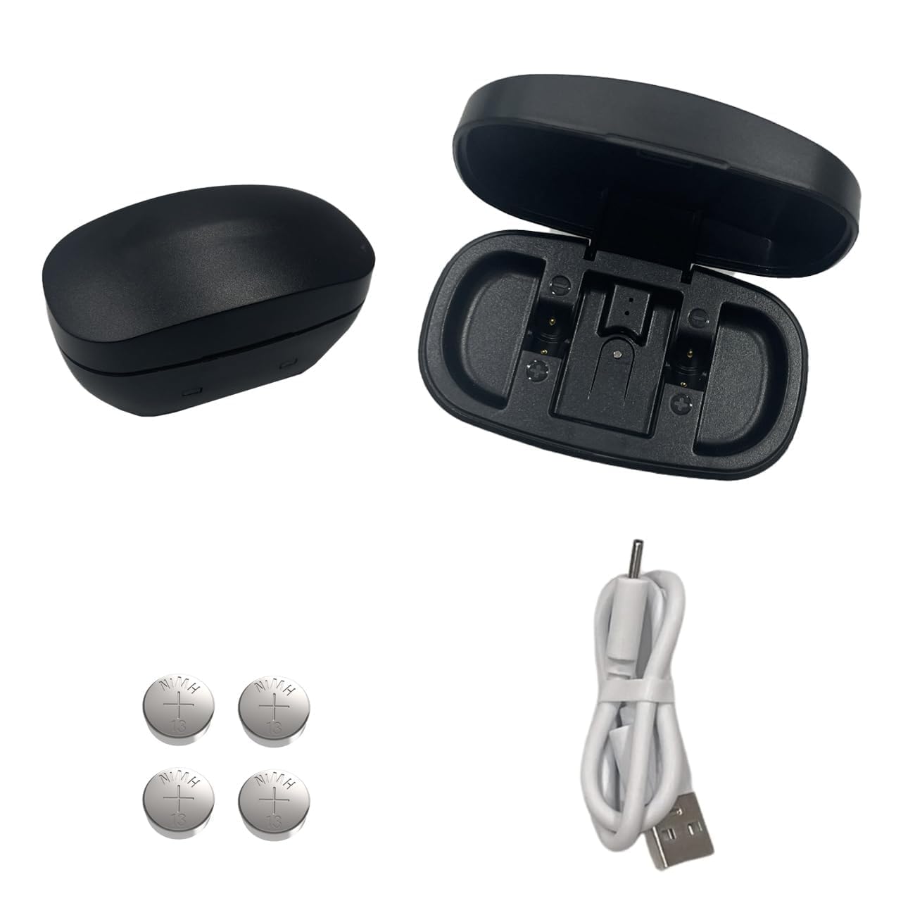 Piles auditives rechargeables taille 13 et étui chargeur de batterie, boîte de chargement de batterie avec 4 packs de piles auditives rechargeables pour appareils auditifs taille 13 (Chargeur + 4 pcs