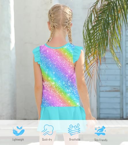 Image of Girls Swimsuit 2 Piece Ruffle Bathing Suit UPF 50+ Tankini Swimsuit Skirt with Lining Size 3-10