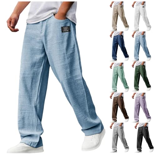 Mens Casual Pants Embroidered Logo Drawstring Loose Pants Lightweight Elastic Waist Breathable Trousers with Pockets4