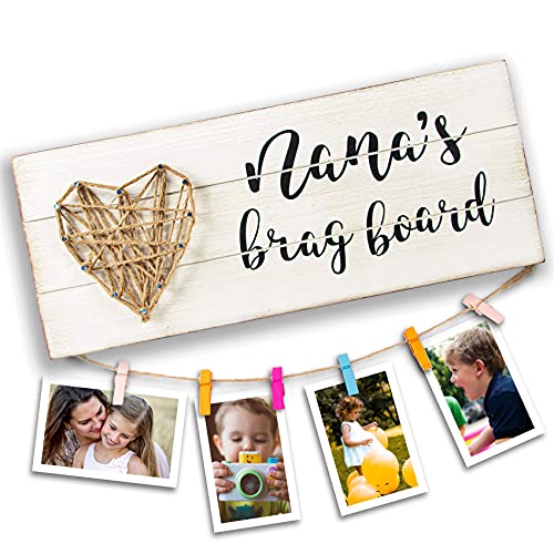 VILIGHT Nana’s Brag Board - Christmas Gifts for Grandma from Granddaughter and Grandson - Granny Picture Frame Photo Holder with Clips