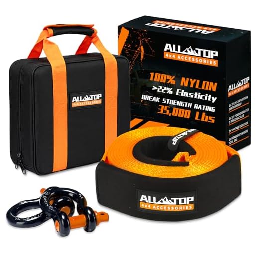 ALL-TOP Heavy Duty Tow Strap Recovery Kit: 3 inch x 20ft (35,000lbs) 100% Nylon and 22% Elongation Snatch Strap + 3/4 Heavy Duty D Ring Shackles (2pcs) + Storage Bag