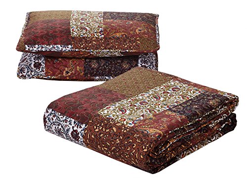 SLPR-Red-Riches-3-Piece-Quilt-Set-King-Size-with-2-Shams-Autumn-Patchwork-Design-Red-Toned-Lightweight-Quilted-Bedspread-Fall-Inspired-Country-Bedding SLPR Red Riches 3 Piece Quilt Set King Size with 2 Shams Autumn Patchwork Design Red Toned Lightweight Quilted Bedspread Fall Inspired Country Bedding