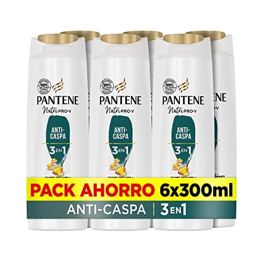 Pantene Champú Anticaspa + Acondicionador + Tratamiento 3en1 Pro-V, con fórmula Pro-V + antioxidantes, combate la caspa en tipo de cabello, 6 x 300 ML