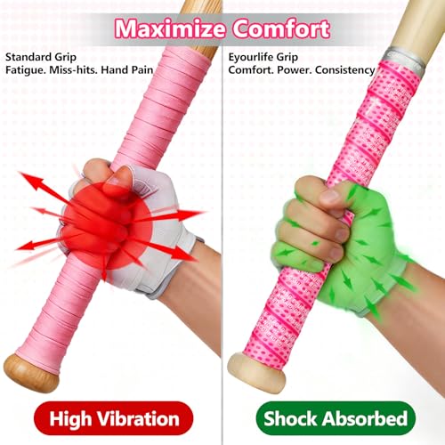 Eyourlife 2 Pack Baseball Bat Grip Bat Wraps for Baseball Lifestyle Softball Gifts Tapes Pro Feel Non-Slip Elite Batting Grip Tape for Bats Players Joshua 1:9 Pink — view 2