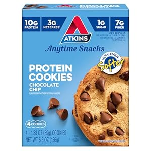 Atkins Chocolate Chip Protein Cookie, Protein Dessert, Rich in Fiber, 3g Net Carb, 1g Sugar, Keto Friendly, 4 Count