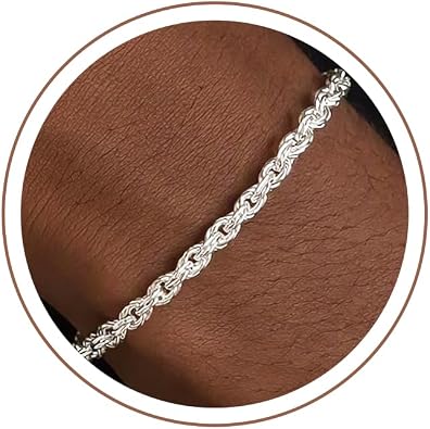 Silver Bracelet for Men, 4.5mm 925 Sterling Silver Over Rope Bracelet