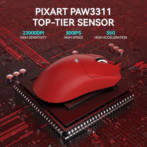 Image of ATTACK SHARK X11 Wireless Gaming Mouse, PAW3311 Sensor, Lightweight, RGB Charging Dock, 22,000 DPI, Tri-Mode Connectivity, 5 Programmable Buttons - Red