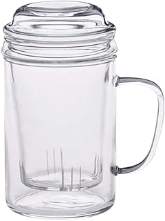 マグカップ 耐熱 ガラス 茶こし 受け皿 ふた 満水 400ml (適正 350ml) 1客 無地 透明 ストレート グラス コップ ティーバッグ 茶葉 工芸茶