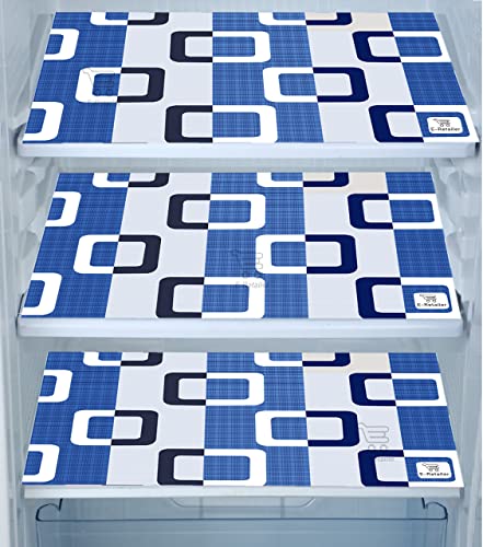 Image of Polyester 3-Layered Fridge Top Cover /Refrigerator Cover with Utility Pockets and Set of 3 Pc Fridge Mats (Color- Blue, Size-39x21 Inch)