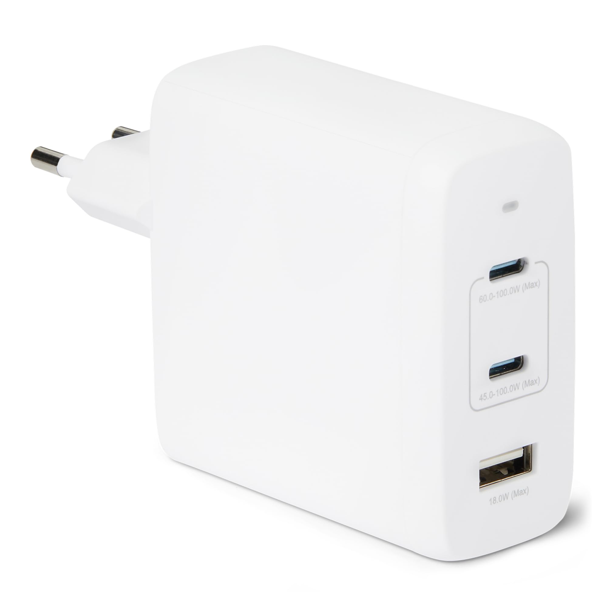 Amazon Basics Caricabatterie da Parete Nano GaN USB-C con Ricarica Rapida, 120W a 3 Porte per Laptop, Tablet e Smartphone, Bianco