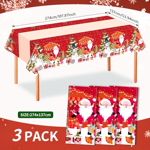Christmas Tablecloth Disposable 3 Pack – 54 x 108 Inch Red Plastic Christmas Snowman Table Cloth for Rectangle Tables,Xmas Decor Holiday Party Supplies – Image 4