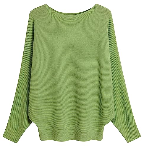 Image of FULIER Women Oversized Boat Neck Batwing Sleeves Dolman Knitted Sweaters Lightweight Pullovers Tops One Size