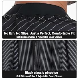 Alternative view of PERFEHAIR Pinstripe Barber Cape with Soft Silicon Neck Collar | Professional Hair Cutting Cape for Stylists & Adults | Hair & Water Repellent| Adjustable Snap Closure, 59" x 55", Black