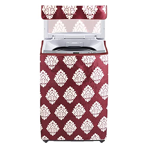 Image of Washing Machine Cover for Top Load 5kg to 7.5kg | Light Weight Dustproof Polyester Cover with Zip Enclosure | Printed Fully Automatic Washer Protector Indoor Outdoor Use- Size 23x23x35 inch