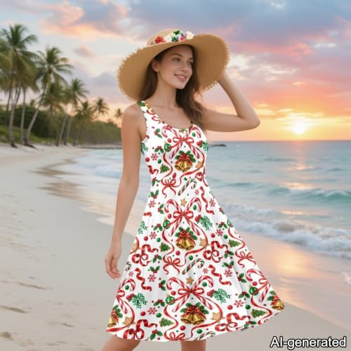 Image of Dreaweet Casual Sleeveless Dresses for Women Girls, Round Neck Tank Dresses with Pockets Summer Sundress Size XS-4XL