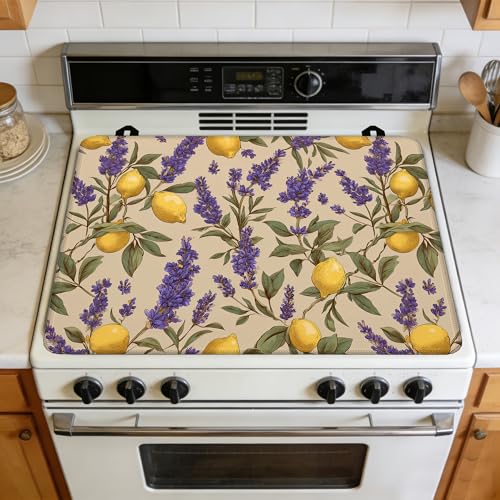 Image of Lavender Lemon Stove Top Covers Pad 28 x 20 inches Dish Drying Mat Coffee Bar Mats Kitchen Decor Absorbent Pad Fit Coffee Maker Machine Dish Drying