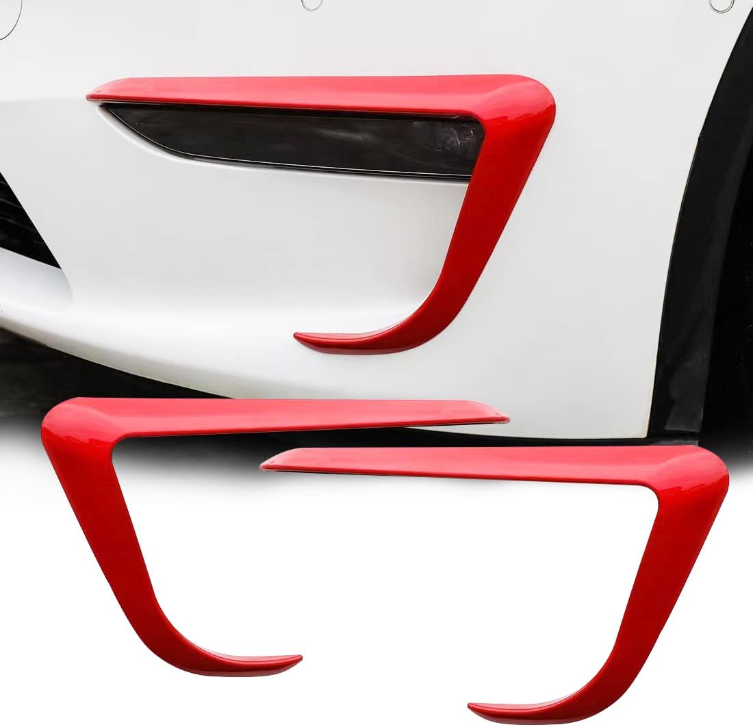 for Tesla Model Y Front Fog Light Trim Cover Fog Lamp Frame Blade Trim Eyebrow Spoiler for Tesla Model Y 2017 2018 2019 2020 2021 2022 2023 2024 (red)