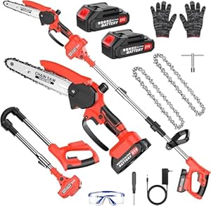 2-in-1 Akku Teleskop Hochentaster, 8 Zoll Hochentaster Akku Elektrisch, Elektrisch 21V Teleskop Astsäge Astschere Hochentaster mit 2 x 1500mAh, für Gartenscheren Astschere Holzschneidenz