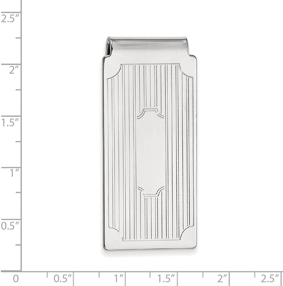 Diamond2Deal Rhodium-Plated Kelly Waters Hinged Money Clip with Lines and Cut Corners Best Birthday