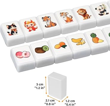 Seaside Escape Game Blocks Mahjong Sets, 65 Tiles Seaside Escape Board Games, Mini Mahjong Set, Cartoon & Fruit Pattern MahjongGame Beachside Board Games, Family Board Game for Kids and Adults