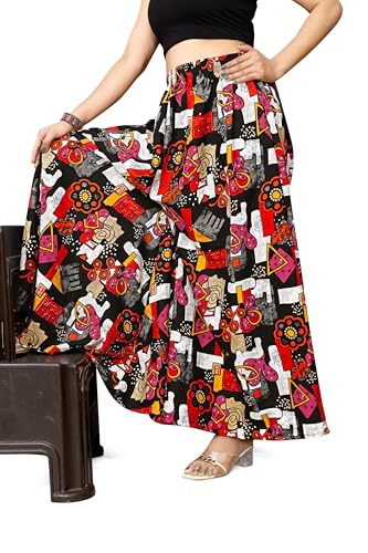 Image of Viscose Rayon Flared Printed Plazzo Palazzo Pants, Loose /Relaxed Fit Regular, Office Wear, Casual Wear Comfortable, Trouser Pants for Girls & Women Black Kerri Design (S to 3XL Size)