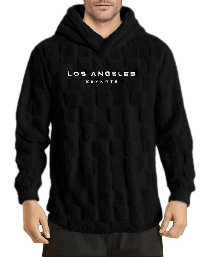 Verdusa Men's Fuzzy Pullover Hoodie Long Sleeve Letter Embroidery Hooded Sweatshirt