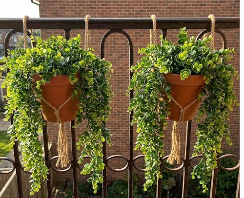 Image of Dekorly 2 Pack Artificial Plants Artificial Hanging Plants Faux Eucalyptus Leaf Greenery Fake Hanging Eucalyptus Plant (Green) (2, Green)