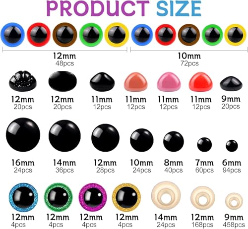 Image of 1100PCS Safety Eyes and Noses for Amigurumi, Stuffed Crochet Eyes with Washers, Craft Doll Eyes and Nose for Teddy Bear Crochet Toy Stuffed Doll and Plush Animal Gifts (1100PCS Safety Eyes)