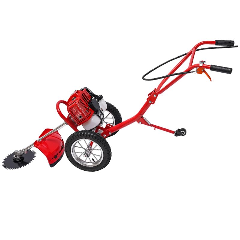 Resfirme 49CC Gas Lawn Mower,2-Stroke Push Lawn Mower 1.8KW 7000RPM Brush Cutter with 2 Loosening Blades Mowing & Loosening 2-in-1 Gas Mower with Air-Cooled System