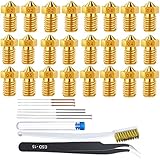 34 Piezas V6 1,75mm Kit de Limpieza de Boquilla de 3D Impresora para I3 Mega Prusa I3 MK3/MK3S, con Boquilla de Latón + Aguja de Limpieza de Boquilla (0,2-0,8mm), Pinza, Cepillo y Caja