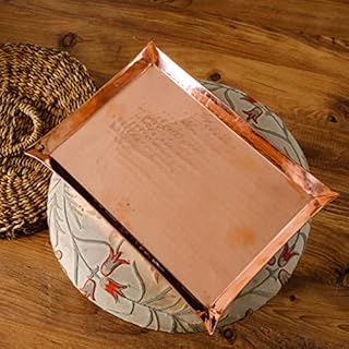 BabilaHome - Handmade Decorative Copper Serving Tray | 32cm X 22 cm | By Turkish Artisans and Designers | Decorative Storage Organizer Tray for Jewelry, Makeup, Toiletries, Kitchen Tableware