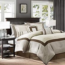 Madison Park Cozy Comforter Set-Deluxe Hotel Collection, All Season Down Alternative Luxury Bedding with Matching Shams, Decorative Pillows, Queen90"x90", Genevieve, Taupe/Brown 7 Piece