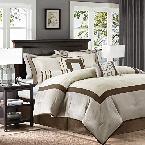 Madison Park Cozy Comforter Set-Deluxe Hotel Collection All Season Down Alternative Luxury Bedding with Matching Shams, Decorative Pillows, King (104 in x 92 in), Genevieve, Taupe/Brown