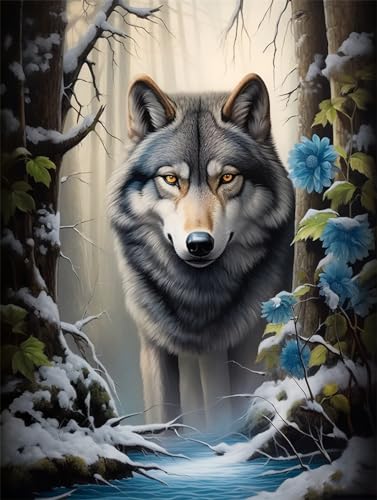 Broderie de perles loup coloré 40x50cm au point d'aiguille relief brillant