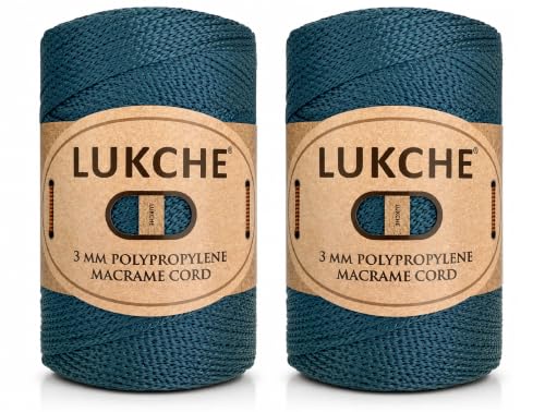 Lukche 3mm Premium Polyester Macrame Cord, 147 Yards, 100% Polypropylene Macrame Rope for Crochet, Wall Hangings, Plant Hangers, Macrame Bags, Basket Bases and DIY Crafts (Peacock, 2 Skein)