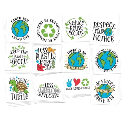 Classroom Temporary Tattoos/For Schools - Maths - ASL - Science - STEM/Educational Supplies/Skin Safe/Removable (Earth Day 48pk)