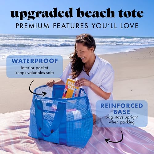 Fit & Fresh The Shore Thing™ Marine Grade Mesh Beach Bag with Pockets - Waterproof Sandproof Tote Bag, Lightweight Foldable Tote Bag, XL Travel Bag, Beach Vacation Essentials, Marina Blue by Fit & Fresh - Used condition - Image 5